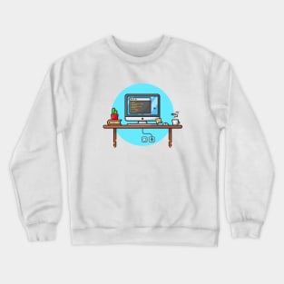 Coding Programmer Workspace with Cactus, Coffee and Book Cartoon Vector Icon Illustration Crewneck Sweatshirt